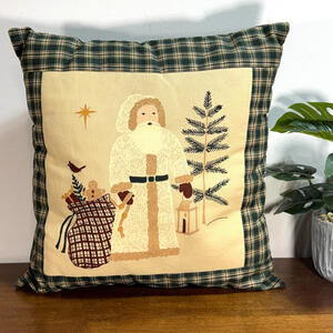 Alice's Cottage Pillow Santa Claus Holiday Home Decor Green Gingham Plaid Cover